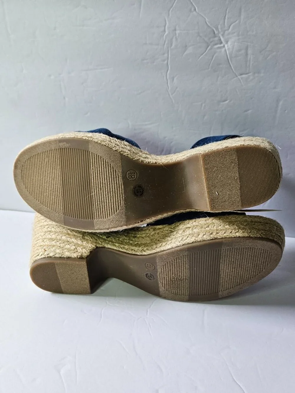 a.n.a Dukes Blue Denim Espadrille Wedge Sandals Women Size 8.5